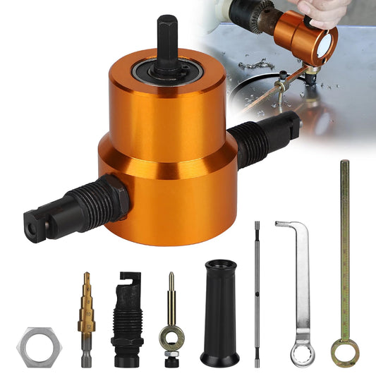 CPROSP Double Head Sheet Metal Nibbler, Metal Cutter for Cordless Drill, Metal Snip Adjustable, Nibbler Cutting Tool with Round Cut Attachment, Gold