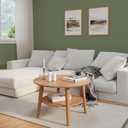 Skølm Mjölnir coffee table round - living room table wood - high-quality side table for living room - coffee table made of solid oak wood, dark oiled natural - sofa table with shelf - coffee table Ø70 cm.