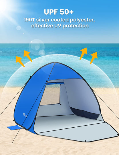Glymnis Pop Up Beach Tent with Zipper Door UV Protection 50+ Windproof Compact Size Blue Beach Tent