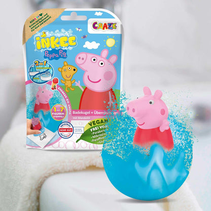 INKEE SURPRISE - 8-piece set of Peppa Pig bath bombs for kids with surprise toys, Peppa Pig bath toy with strawberry scent & foam effect.