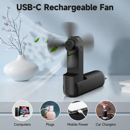 HZSK Handheld Mini Fan, Portable Foldable Fan with Power Bank, USB Rechargeable Small Pocket Fan, Personal Fan with 3 Speeds for Women Outdoor Travel.