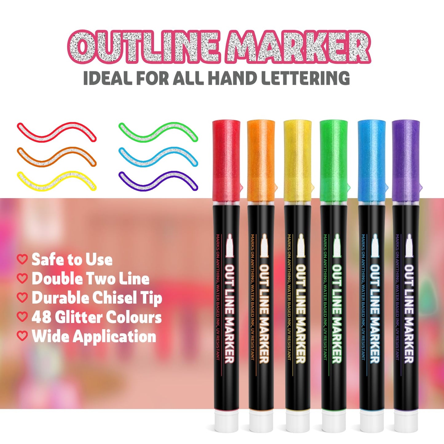 Lenski Gifts for Girls, Glitter Pens, Magic Pens, Children's Advent Calendar Fillers, Girls Gifts 4-12 Years, 48 Outline Pens, Magic Metallic Pens for Scrapbooking, Kids Craft Kit