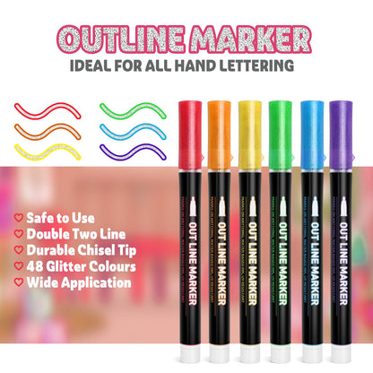 Lenski Gifts for Girls, Glitter Pens, Magic Pens, Children's Advent Calendar Fillers, Girls Gifts 4-12 Years, 48 Outline Pens, Magic Metallic Pens for Scrapbooking, Kids Craft Kit