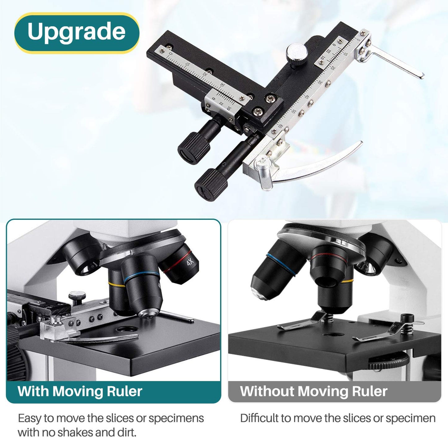 MAXLAPTER 2000x microscopes Moving ruler microscopes Laboratory LED with prepared and blank slides Microscope lens adapter accessories
