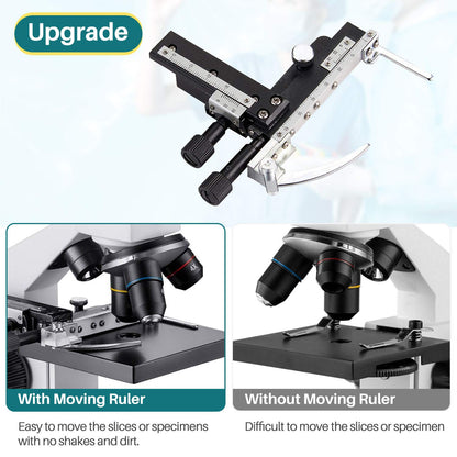 MAXLAPTER 2000x microscopes Moving ruler microscopes Laboratory LED with prepared and blank slides Microscope lens adapter accessories