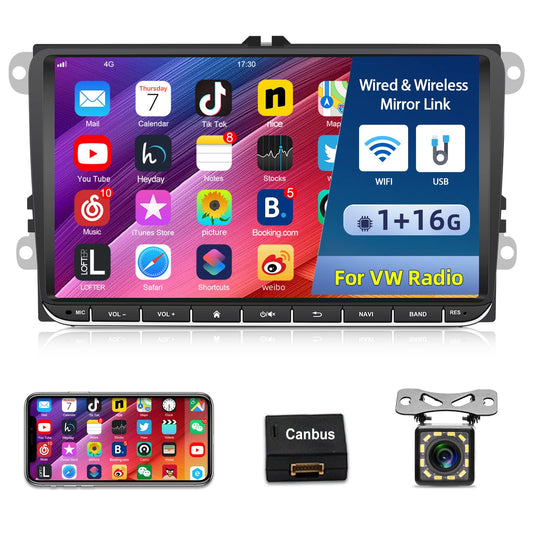9 inch 2 Din Android car radio for VW Golf 5 6 7 Polo T5 Caddy RCD Passat Skoda Seat, touchscreen radio with navigation Bluetooth Mirror Link FM USB RCA GPS WiFi + rear view camera