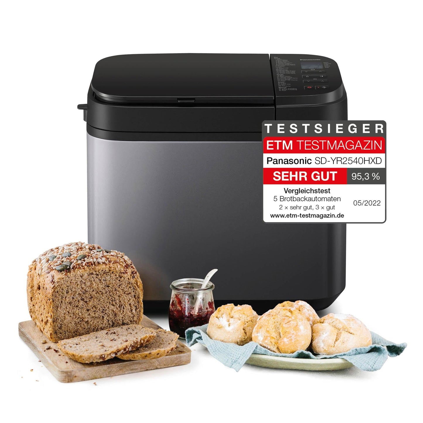 Panasonic SD-YR2540 Premium Gray Fully Automatic Bread Maker, horizontal design and yeast dispenser, 32 automatic programs, two temperature sensors, 13-hour time delay, Gray