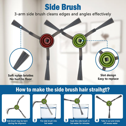 18-piece replacement accessory set for Ecovacs Deebot X1 OMNI/ X1 e OMNI/ X1 Turbo robot vacuum parts, including 1 main brush, 6 side brushes, 3 Hepa filters, 4 mopping cloths, and 4 dust bags.