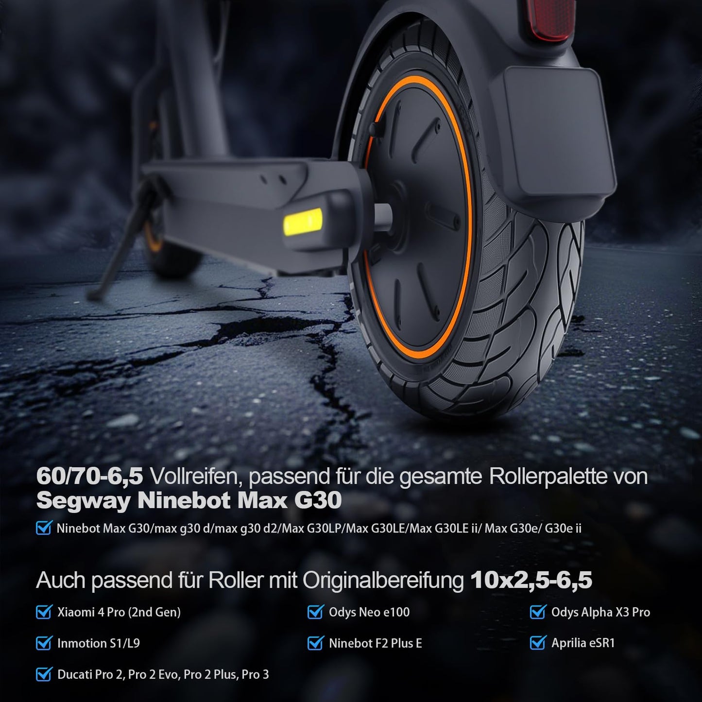 VOLOHAS 60/70-6.5 Solid Tire 10*2.5 for Ninebot Max G30/G30 D2/Odys Neo e100/Ducati Pro 2 Electric Scooter 10 inch Front or Rear Honeycomb Tire Anti-Slip Puncture-proof (1 PCS)