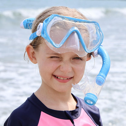 Findway kids diving mask, swimming goggles for boys and girls teenagers, snorkel mask with nose cover 180° panoramic HD anti-fog anti-leak diving mask for children 6-16 years.