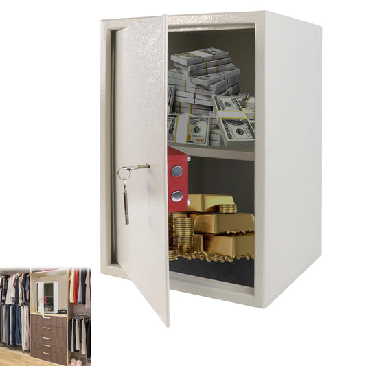 YRHome furniture safe XL-35x31x50cm with 2 key lock & mounting screws. Floor-wall safe money cabinet Beige.