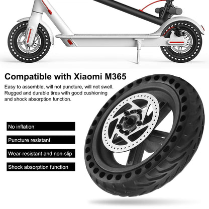 Coolty Xiaomi Scooter M365 solid tire with hub and brake disc, puncture-proof rear wheel compatible with Xiaomi Mijia M365 electric scooters.