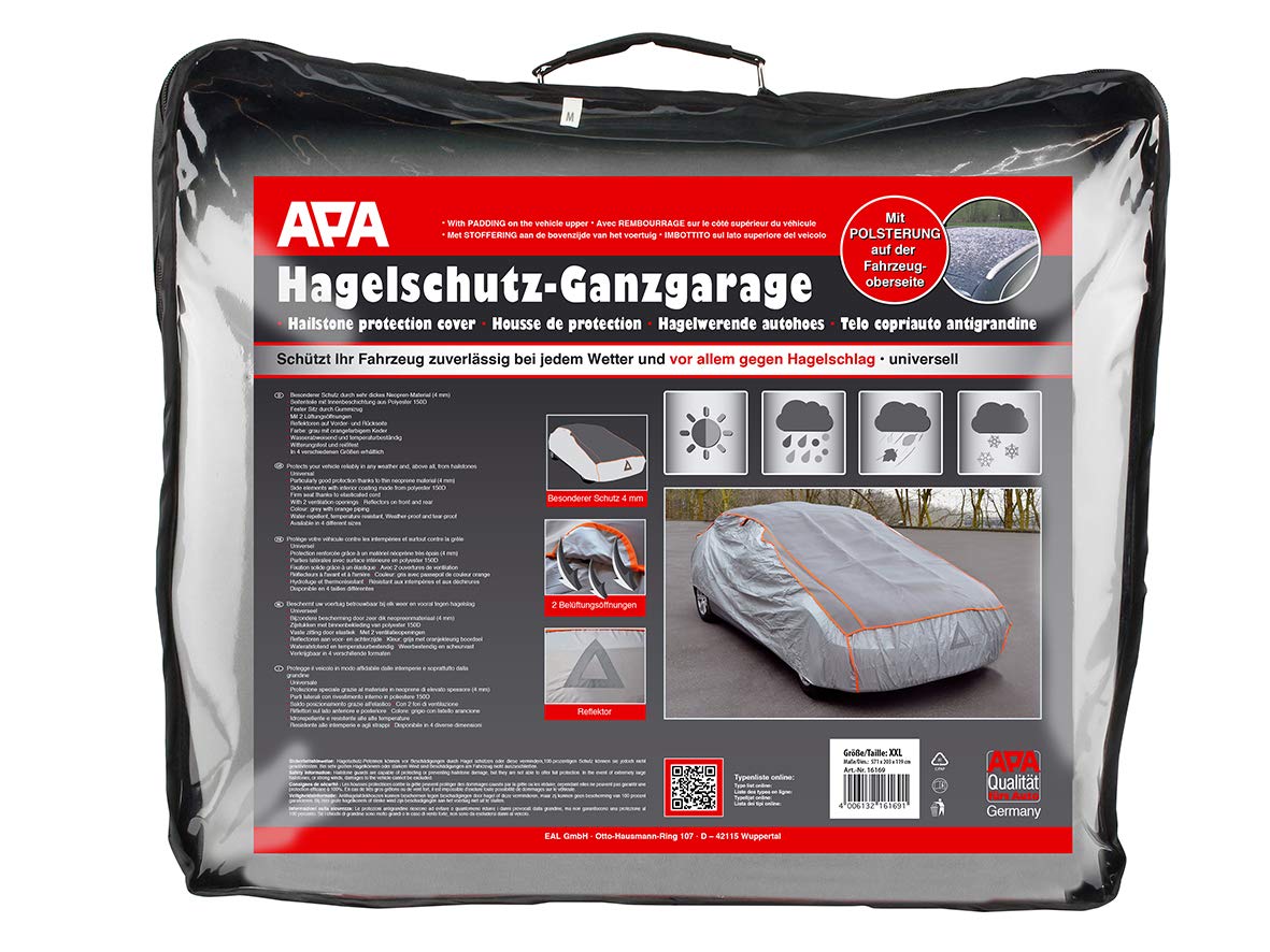 APA 16169 Hail Protection Full Garage XXL, Car Cover, Car Tarpaulin, tear-resistant, water-repellent, grey