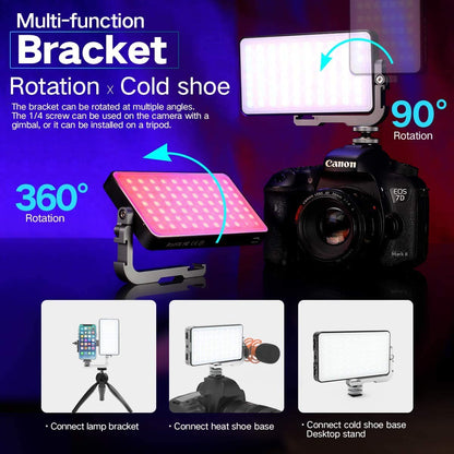 IVISII G2 RGB portable camera light, built-in 4300 mAh lithium battery, video conference lighting, 2600-10000 K, 12W full-color LED light panel for photography, studio, wedding shots