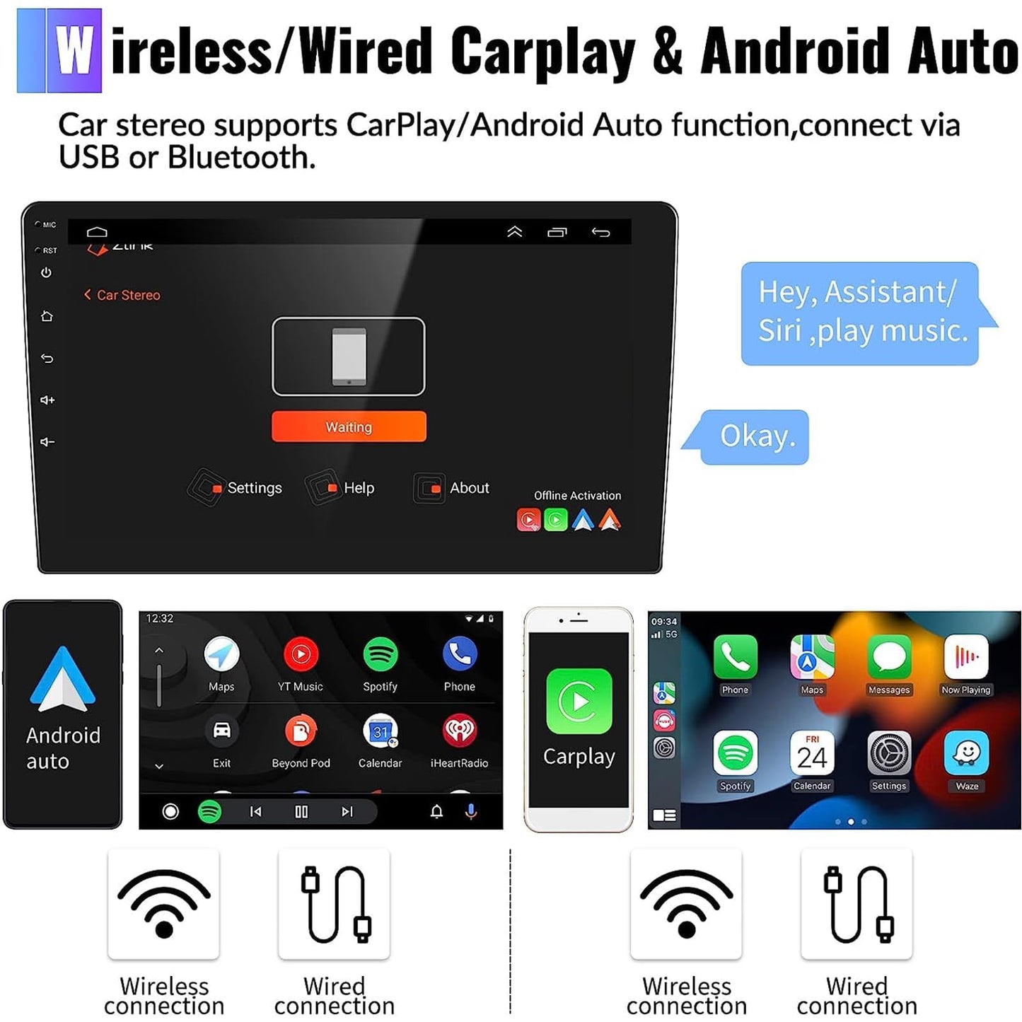 5G WiFi 8 Core 2+32GB Android 13 car stereo for Ford Tourneo Transit Custom 2013-2018 9" touchscreen headunit supports Bluetooth, Wireless CarPlay, Android Auto, GPS navigation with camera.