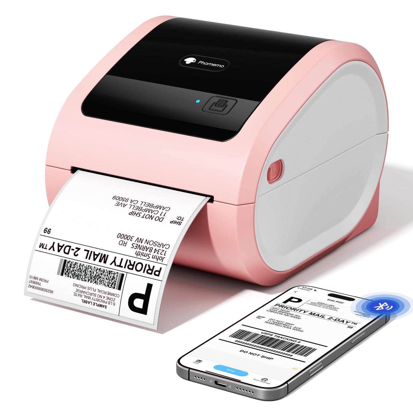 Phomemo D520BT Bluetooth thermal printer - DHL label printer for 4X6 labels, barcode shipping labels compatible with Ebay,Amazon,Etsy,Shopify, UPS,FedEx etc, Pink.