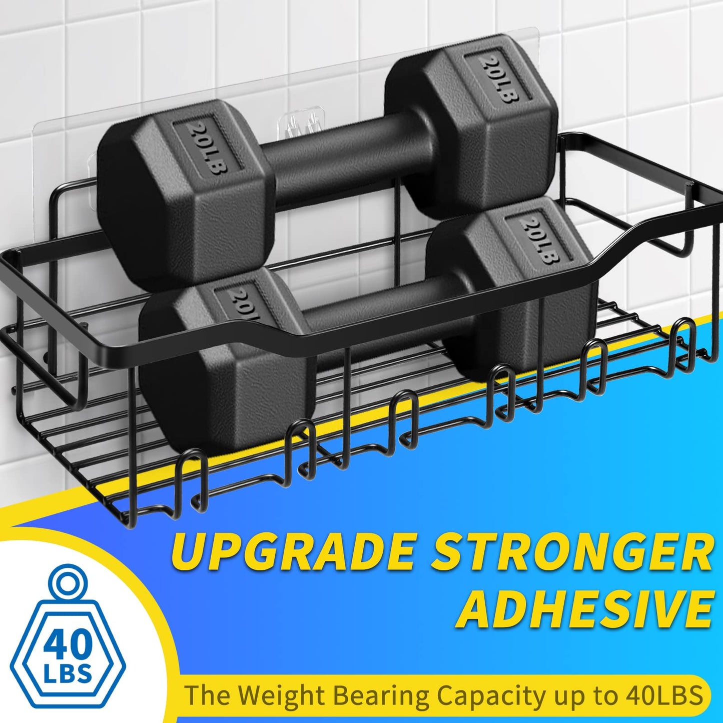 Shower Caddy Without Drilling, 5 Piece Bathroom Organizer, Shower Shelf Without Drilling, Black Bathroom Organizer Rack Made of SUS304 Stainless Steel, Bathroom Shelf Shower Caddy Shampoo Holder for Shower