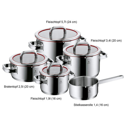 WMF Function 4 Cookware Set Induction 5-piece, glass lids with 4 pouring functions, Cromargan stainless steel polished, Induction Pots Set, interior scaling