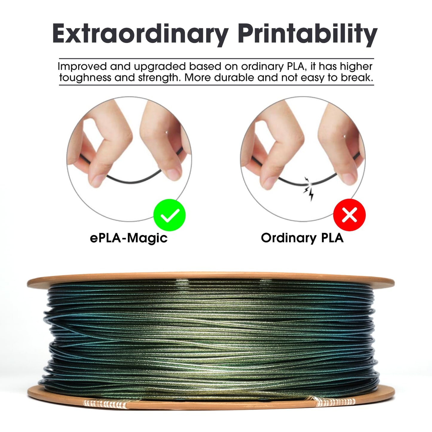 eSUN Dual Color PLA Filament 1.75mm, ePLA-Magic Glitter 3D Printer PLA Filament, Accuracy +/- 0.05mm, 1KG Spool (2.2 LBS) for 3D printers, Dark Shiny Gold