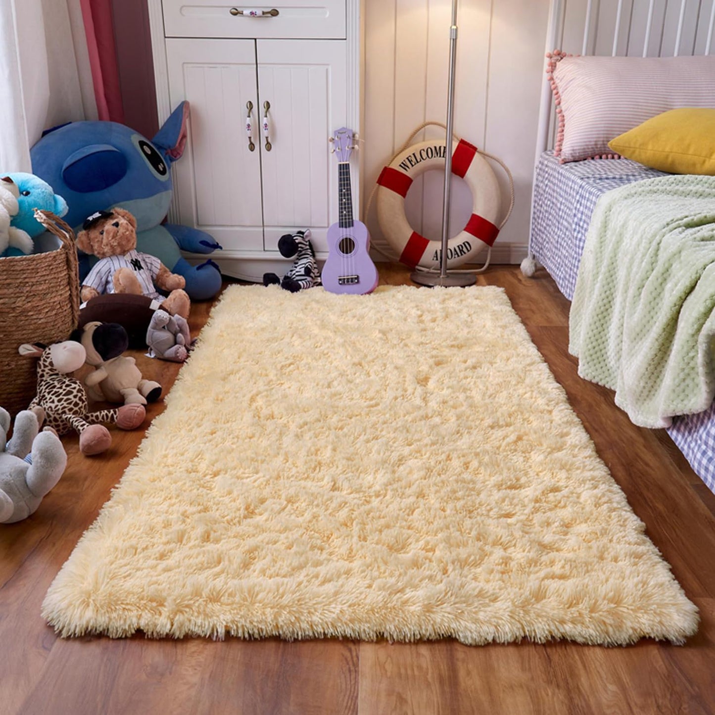 Evitany carpet living room, fluffy washable non-slip carpet bedroom for bedside rug, children's room, kitchen (beige, 120 x 160 cm)