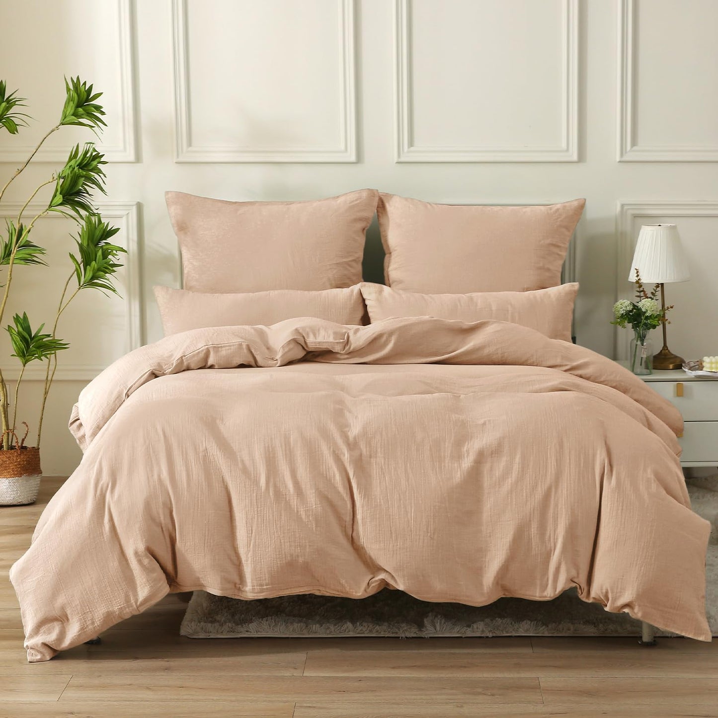 SOULFUL Double Muslin Bedding 135x200 Cotton, Bedding Sets 1 Set Duvet Cover with 1 Pillowcase 80x80 cm, ÖKO-TEX Bedding Apricot Brown with Zipper