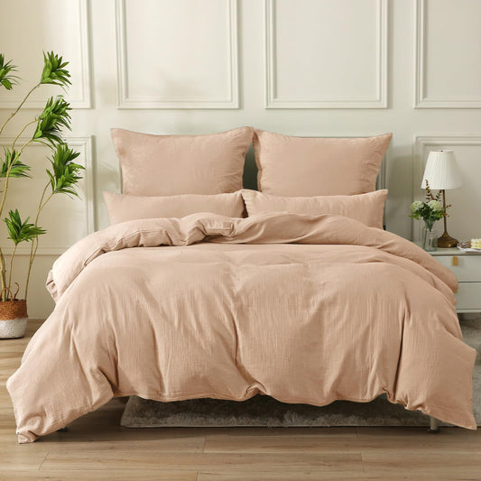 SOULFUL Double Muslin Bedding 135x200 Cotton, Bedding Sets 1 Set Duvet Cover with 1 Pillowcase 80x80 cm, ÖKO-TEX Bedding Apricot Brown with Zipper