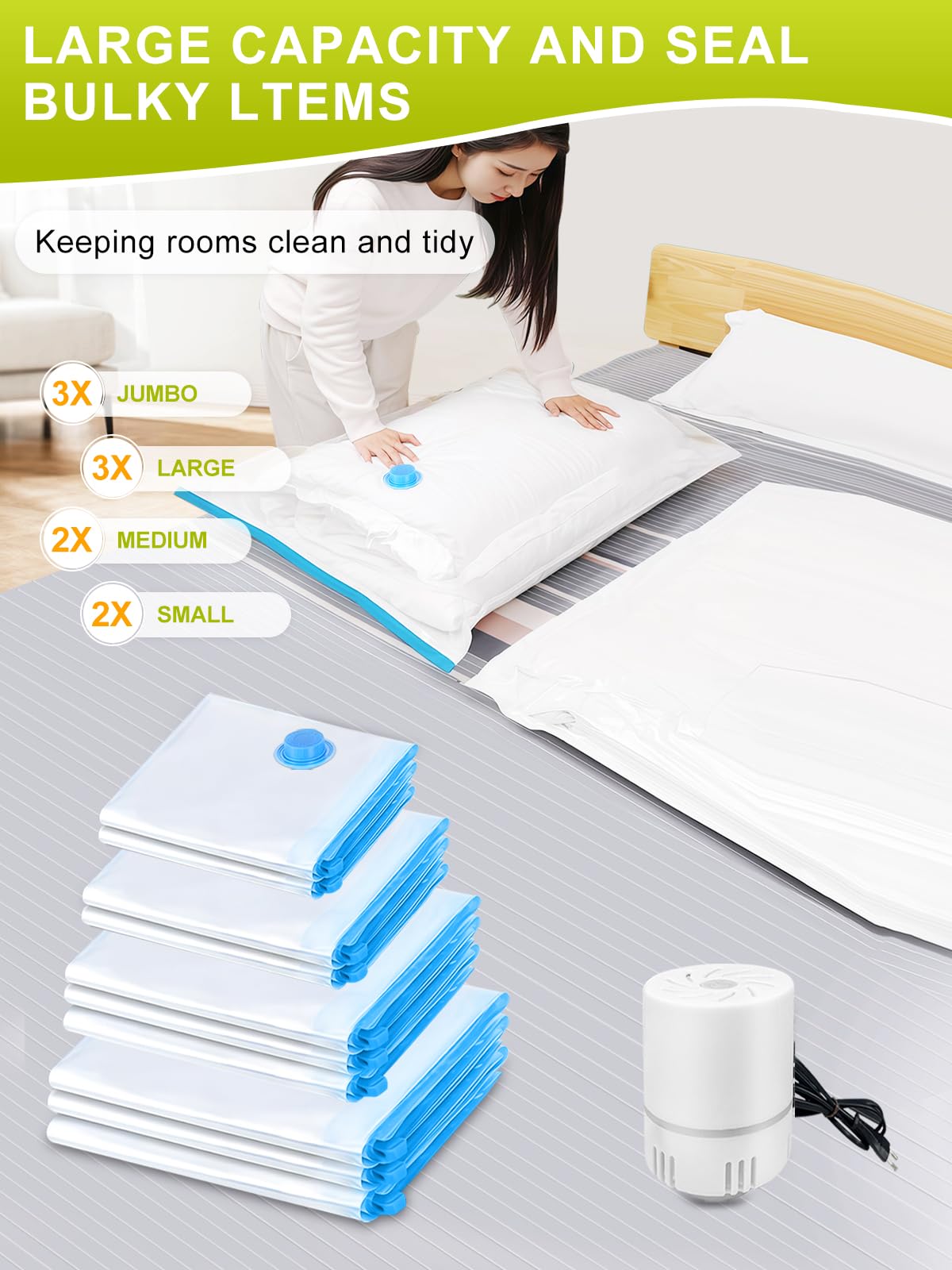 NATNAV 7 Piece Vacuum Bags for Clothes with Electric Air Pump - Transparent for Travel, Moving, Clothes Comforter Storage