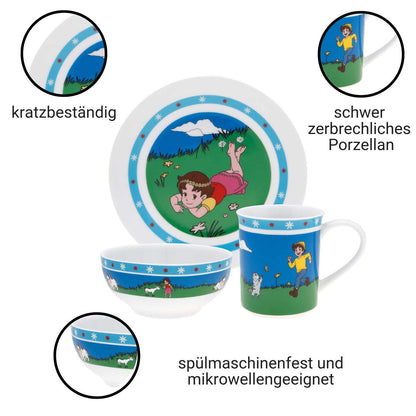 Puresigns ONE Heidi children's dinnerware porcelain kids cutlery stainless steel polished silver 7-piece