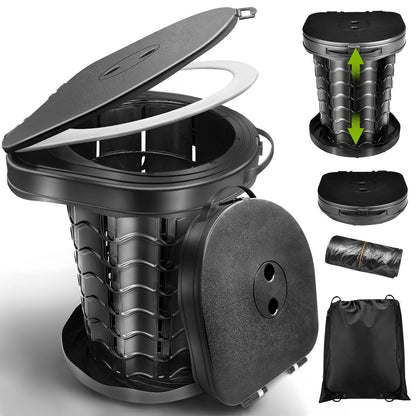 Folding camping toilet with toilet bag, portable toilet with lid, 34cm height, stable, max 400 lbs weight capacity, for outdoor camping, grilling, travel, fishing, beach, self-driving.
