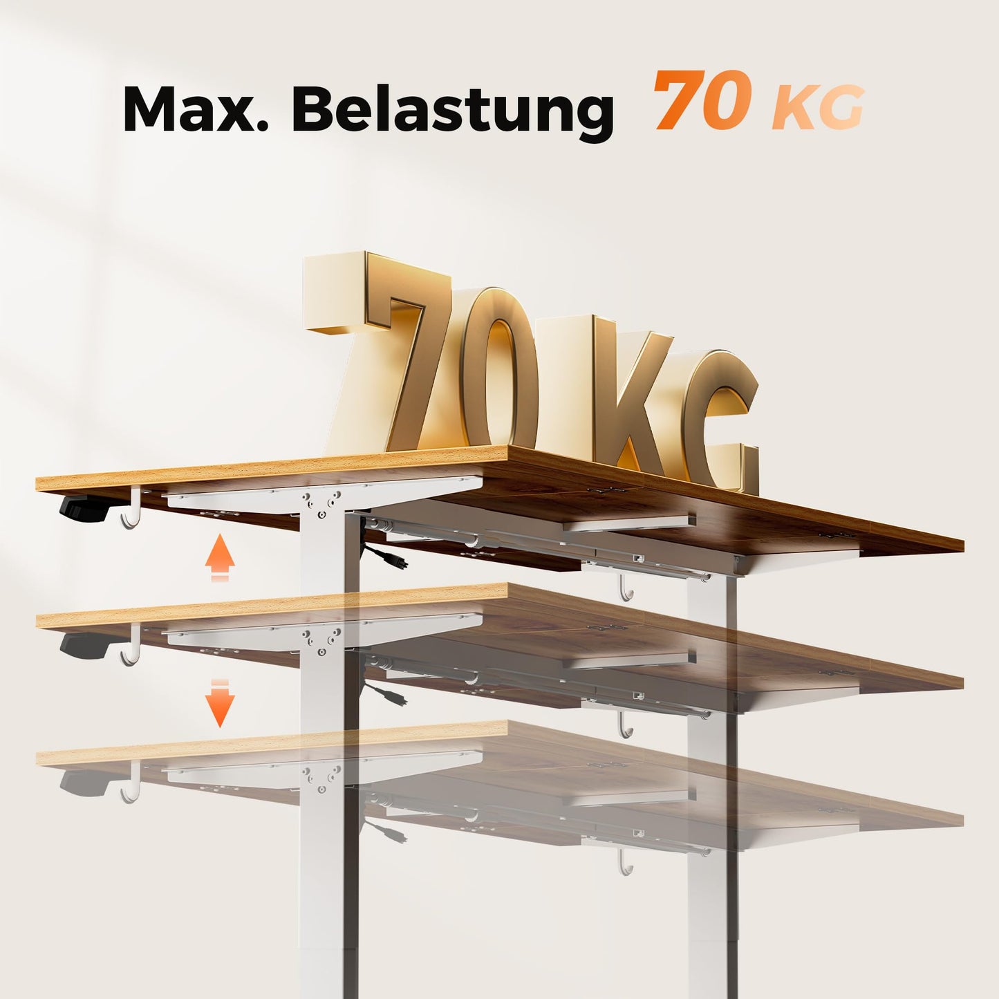Agilestic height-adjustable desk 180 x 80 cm, stable desk height-adjustable electrically with memory hand control, ergonomic standing-sitting desk computer table, light brown.
