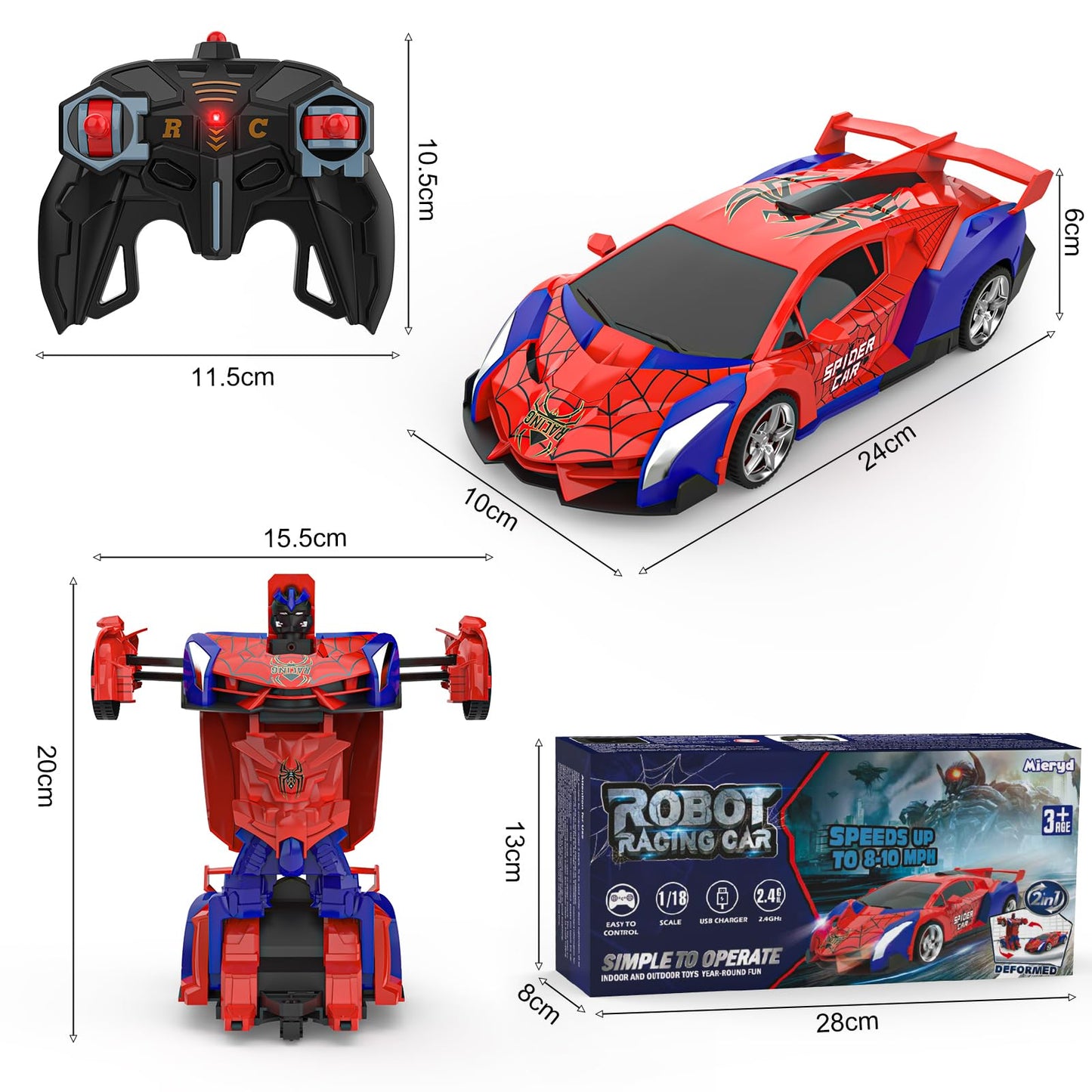 Remote Control Car Toy for 3 4 5 6 7 8+ years old Boys Girls, 2.4GHz Transformation Robot Spider RC Car with Remote Control, Christmas Birthday Gifts Kids Games for 3-12 years old.