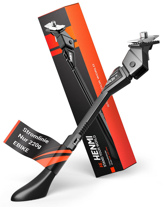HENMI Bike Stand 24-29 Inch Adjustable Height for E-Bike, Mountain Bike, Trekking Bike, City Bike. Center Stand for easy parking. Available in Pro, Pro+, and Ultra models.