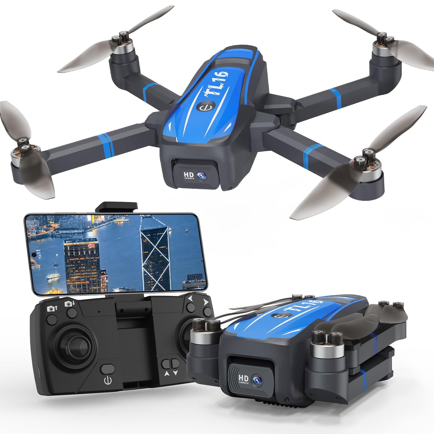 Toladrone drone with 1080P camera, Foldable drones for adults, Brushless motor, Headless mode, Optical flow positioning, RC Quadcopter for beginners TL16