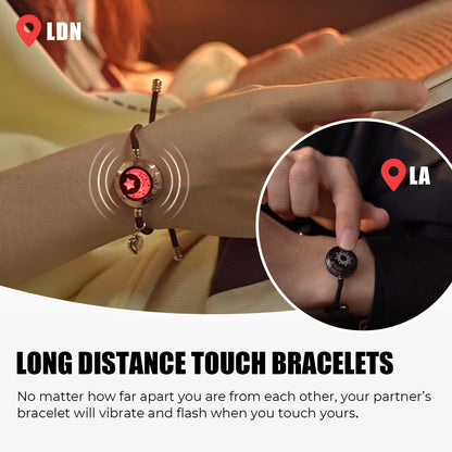 TOTWOO Couple Bracelet Couple Gifts Partner Bracelets with Touch Long Distance Relationship Gift Love Vibration & Glowing Bluetooth Pairing Jewelry, Black+Golden