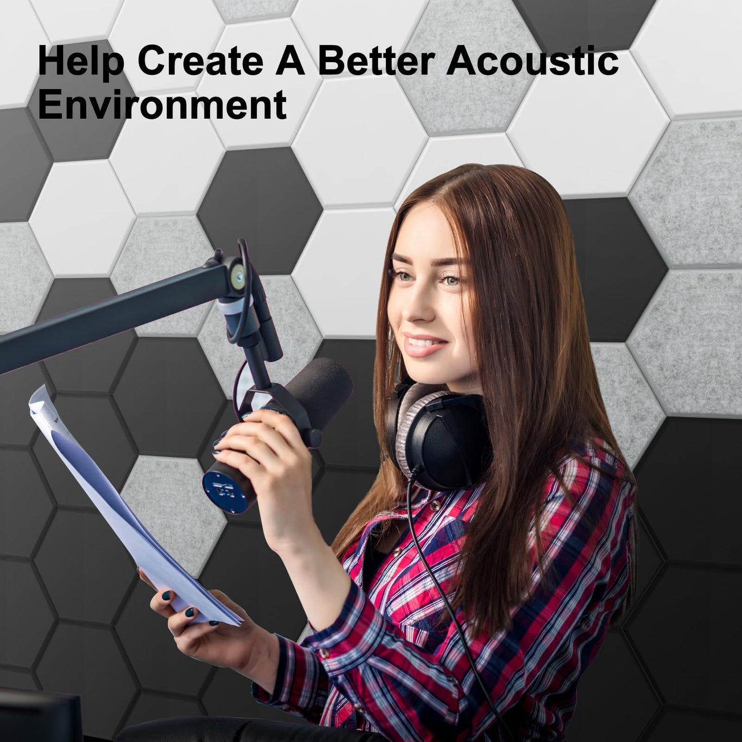 Hexagon Acoustic Panels Self-Adhesive, 12 Pieces Sound Absorber for Studio, Living Room, Gaming Decor, Nursery, Office, Walls, Ceilings, Doors Acoustic Panels Black, 30 x 26 x 0.9cm