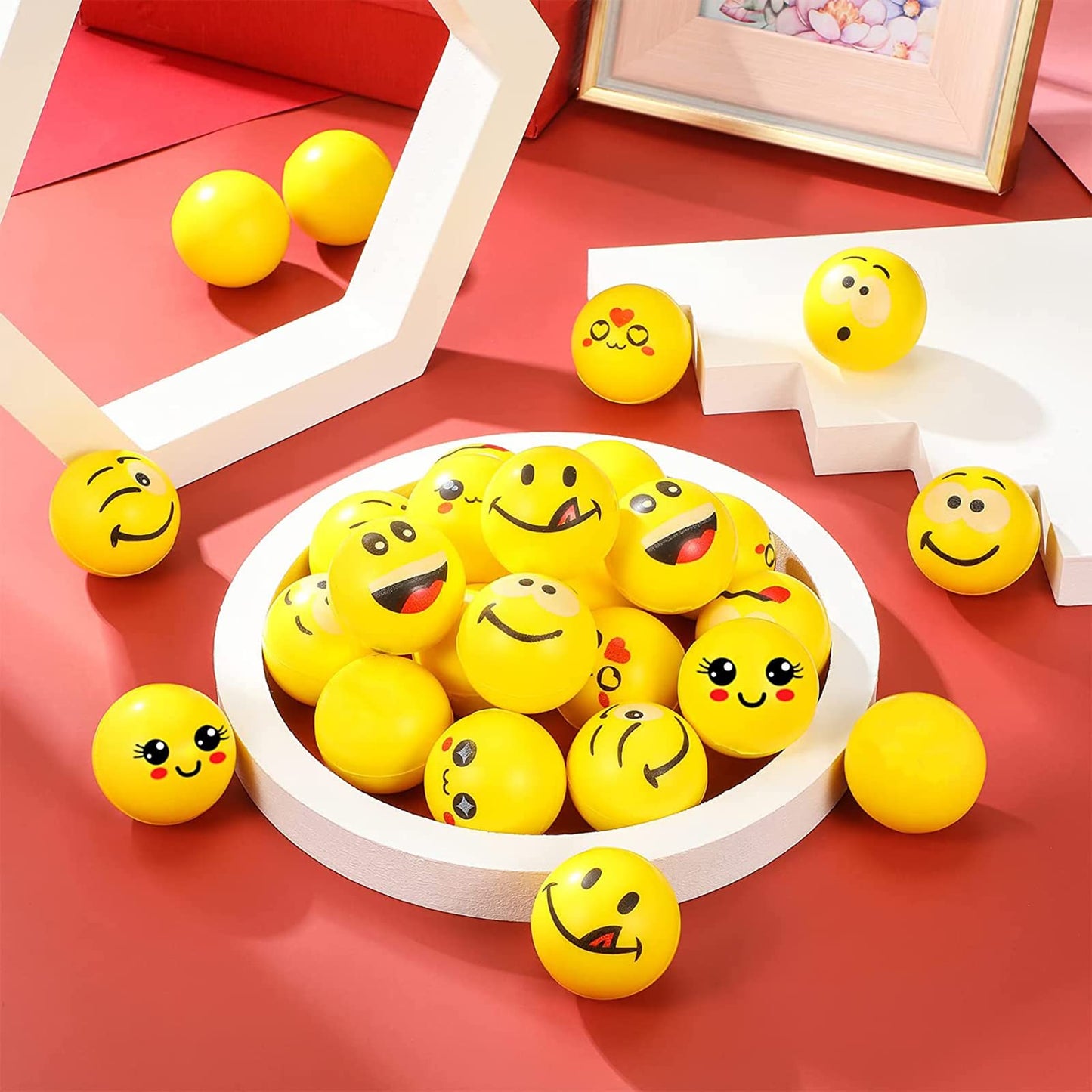 30 pieces of anti-stress balls for children and adults, smiley face stress balls, 1.6 inch mini foam stress relief balls, stress relief toys for children's birthday party favors (cute style)