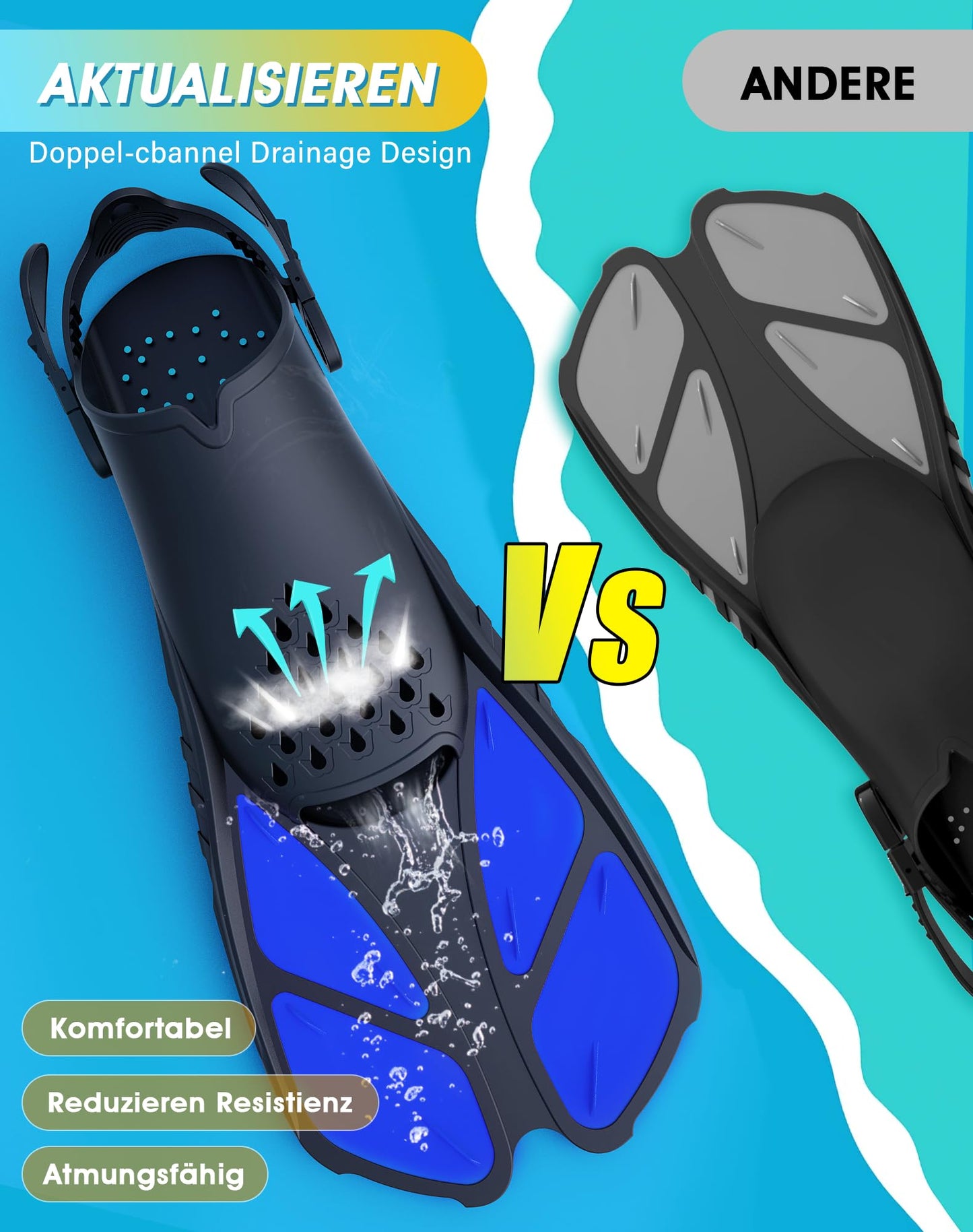 Lealinga snorkel fins, adjustable fins for adults, travel size swim fins, unisex diving fins for adult men, women, and children, open heel training fins with mesh bag.