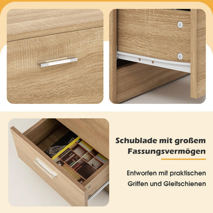 COSTWAY bedside table with 3 drawers, nightstand for boxspring bed, nightstand, night console, side table for bedroom, living room, 38 x 35 x 66 cm, natural
