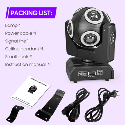 150W Moving Head Stage Light, 8 LED RGBW high-power beads with golden prism effect, d-mx512 plus Y-axis 360° continuous rotation party light for Christmas club disco bars