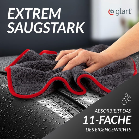 Glart 443TP Microfiber Cloths 3-Pack - 600 GSM - 40x40 cm - Plush Car Polishing Cloths for Drying & Care - Ultra Soft, Lint-Free & Absorbent - For Car Care, Motorcycle, Boat & Household
