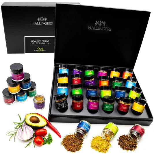 Hallinger's Deluxe Selection 24 - Spice Gift Set handmade, 24 spices from around the world (Set) - Christmas gift ideas & gift Advent calendar | New home congratulations Friendship Get well soon.