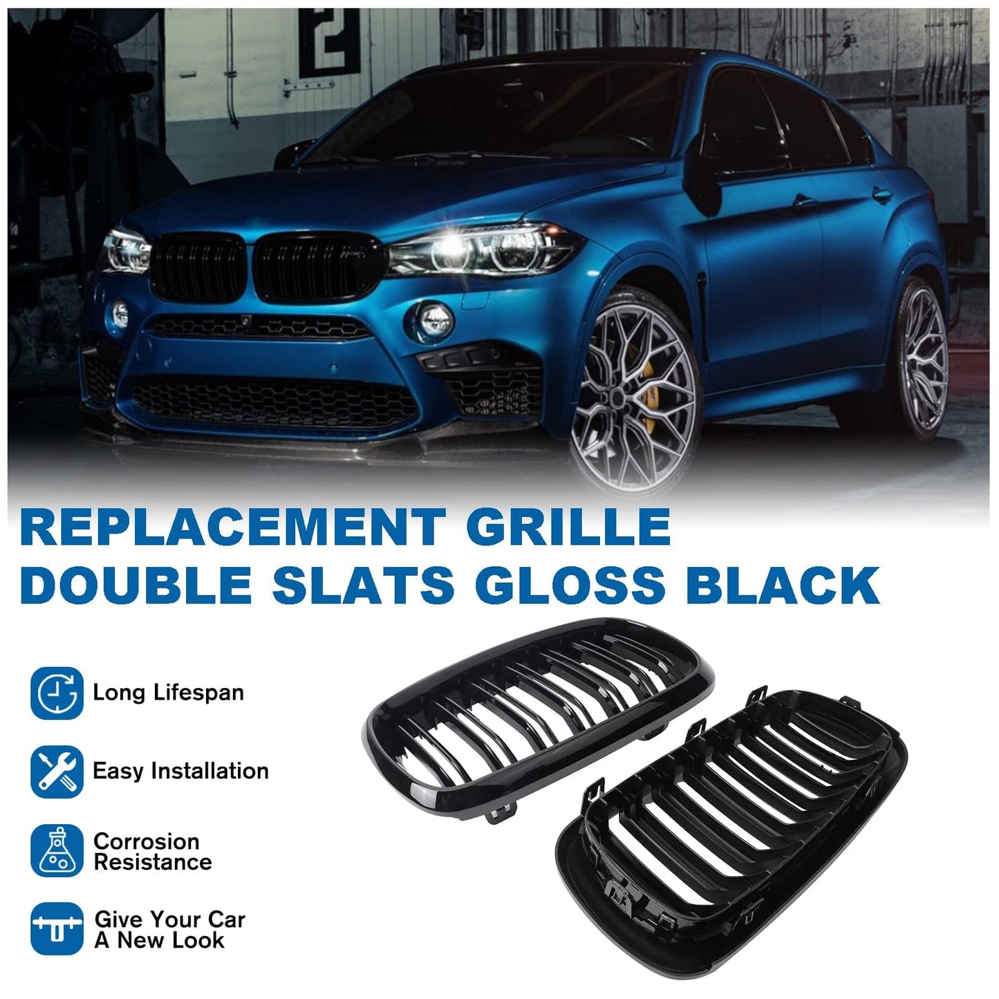 Gangying F15 F16 front grille for BMW X5 X6 F15 F16 kidney black double slat sport grille glossy black 2014 2015 2016 2017 2018