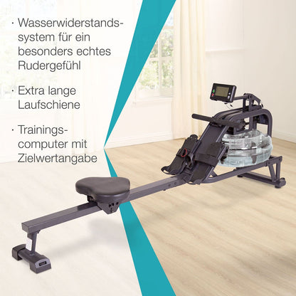 maxVitalis rowing machine water, rowing machine with water resistance, home rowing machine, space-saving and authentic rowing feel