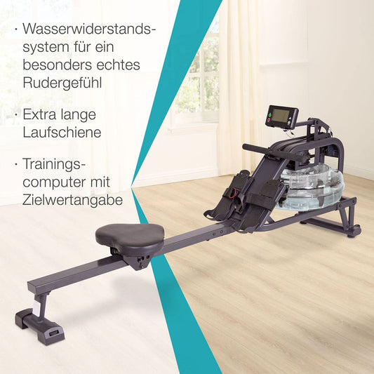 maxVitalis rowing machine water, rowing machine with water resistance, home rowing machine, space-saving and authentic rowing feel