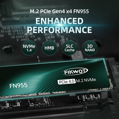 Fikwot FN955 2TB M.2 PCIe Gen4 Internal Solid State Drive with Graphene Thermal Conductive Adhesive - Up to 7350 MB/s, Dynamic SLC Cache, Compatible with laptops and PC desktops.