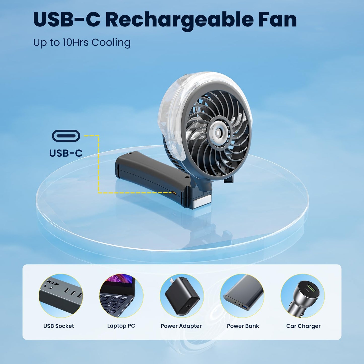 HandFan Handheld Electric Fan Desk USB Portable Fan 3 Speed Handheld Fans Fold Battery Operated for Outdoor/Playroom/Camping (Black)