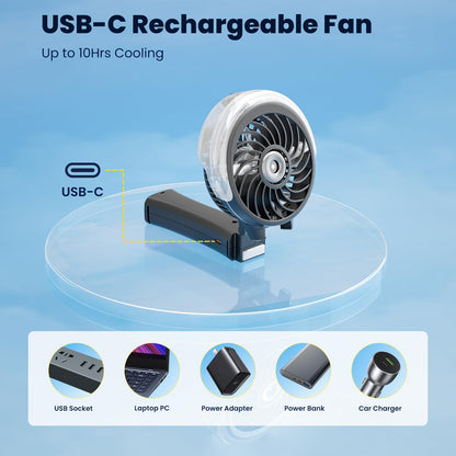 HandFan Handheld Electric Fan Desk USB Portable Fan 3 Speed Handheld Fans Fold Battery Operated for Outdoor/Playroom/Camping (Black)