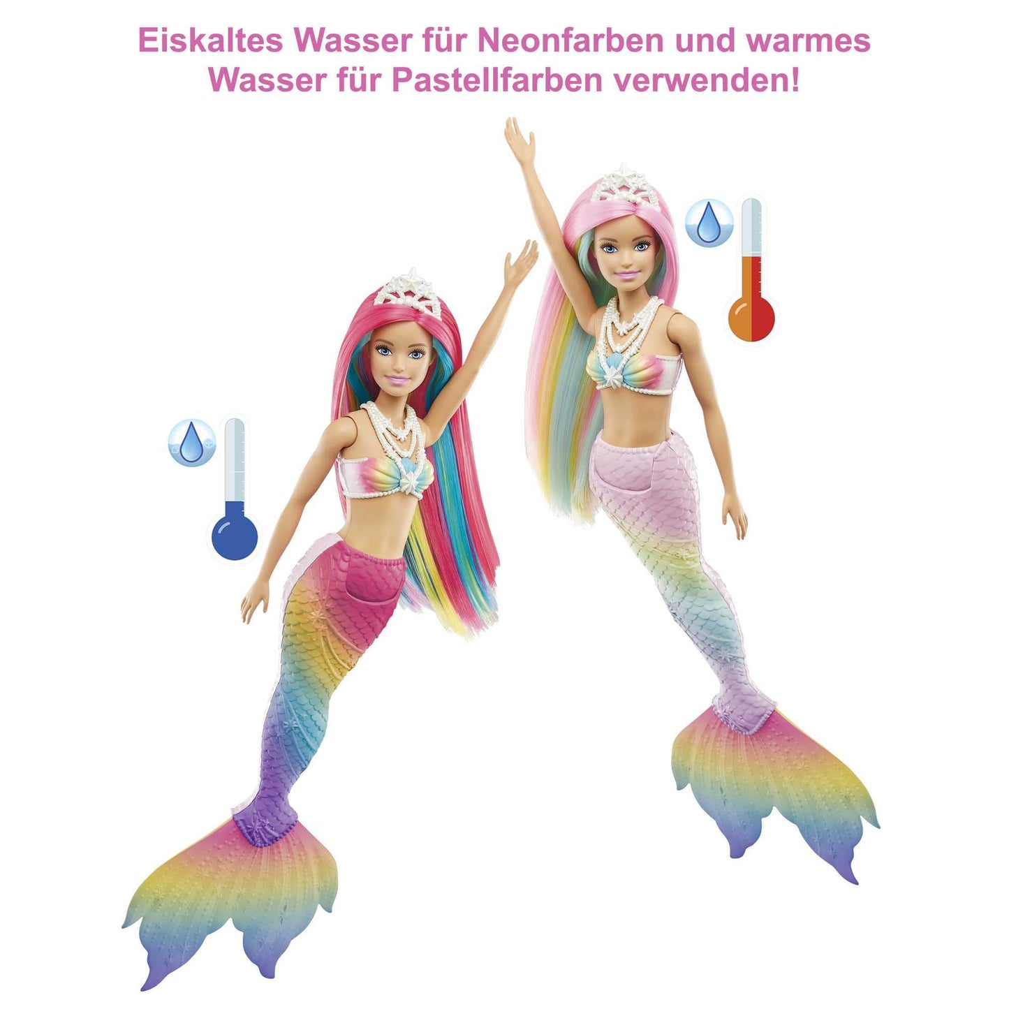 Barbie Dreamtopia Rainbow Magic Mermaid doll with rainbow hair, color-changing features activated by water, toy for ages 3 and up, great gift for girls, GTF89