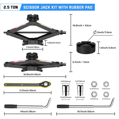 IMAYCC 2.5T Jack, Universal scissor jack for car with rubber pad, Portable jack with lug wrench, Auto emergency kit for SUV MPV, Ideal for maintenance and repair