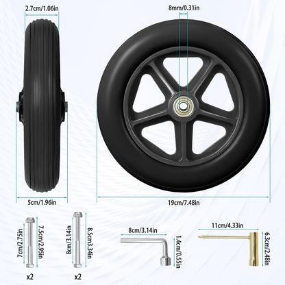 200mm Solid Replacement Wheels-2 pieces Replacement Wheel Walker Front Wheels, Non-Slip & Shock Absorption, Replacement Wheel for Wheelchairs-8mm Bearing Inner Diameter For Wheelchairs, Walkers, Crutches, Wheel Replacement